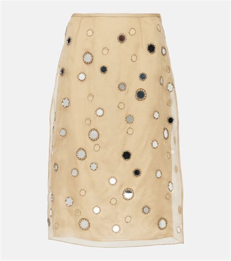 prada organza skirt|Prada Silk Organza Midi Skirt.